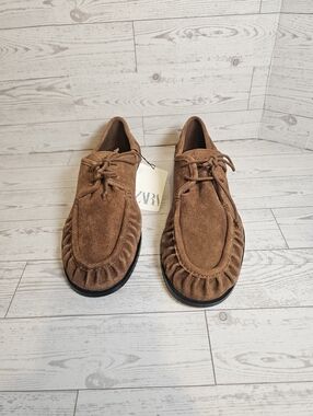 ZARA Suede Moccasin Shoes Brown EU 41 US 8 Men / 9.5 Women Lace-Up NWT